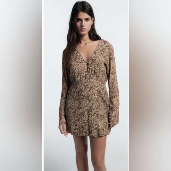 Zara Animal Print Wrap Dress Size M Brown/Cream (NWT) - Picture 9 of 16